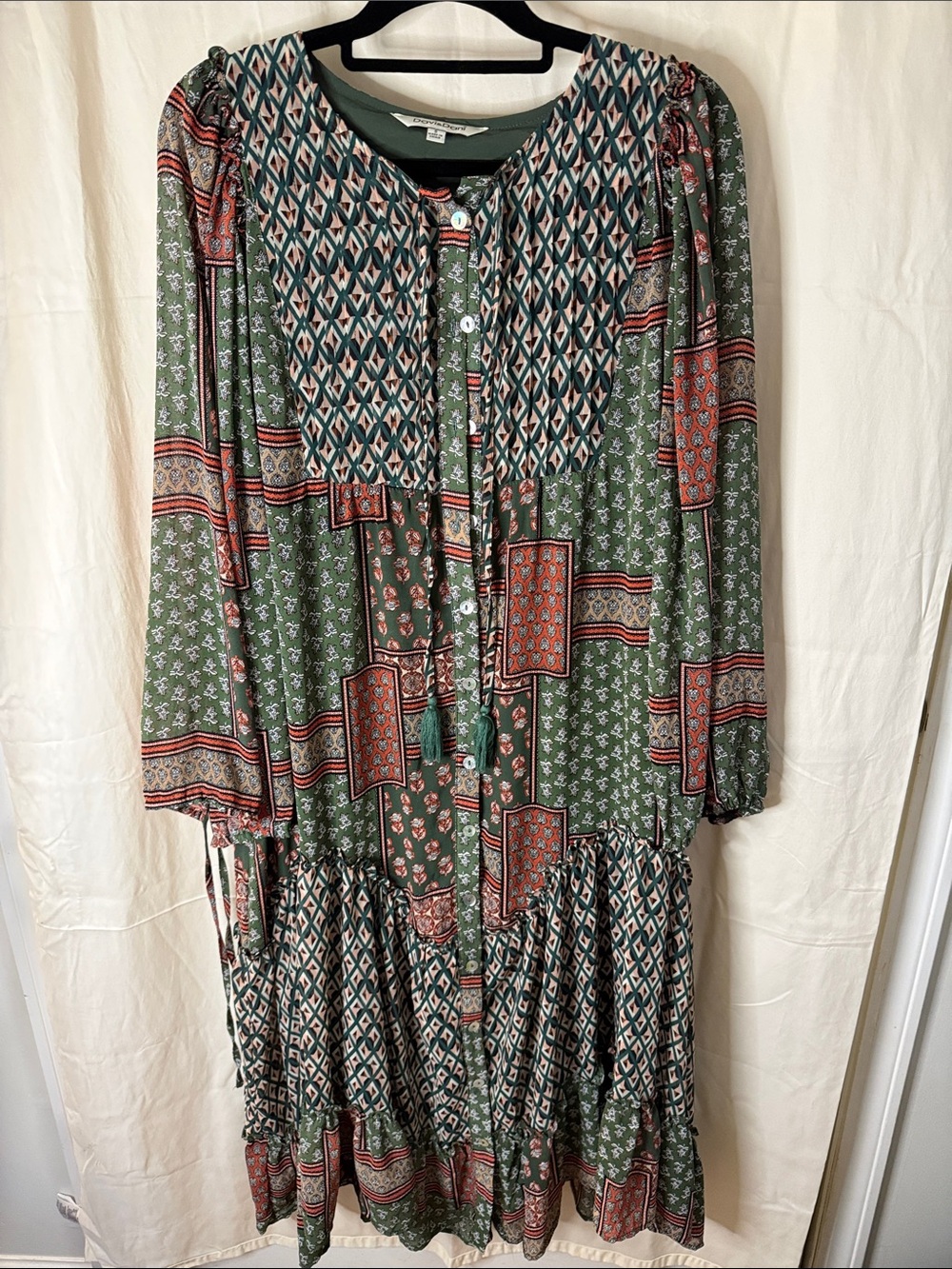 DAVI & DANI Olive and Rust Patchwork Maxi Dress